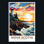 Nova Scotia Canada Lighthouse Travel Art Vintage Poster<br><div class="desc">Nova Scotia retro vector travel design. Nova Scotia is almost entirely surrounded by water and is home to over 13, 000km of coastline,  thousands of lakes,  lush valleys,  four UNESCO World Heritage Sites,  the world's highest tides and whales!</div>