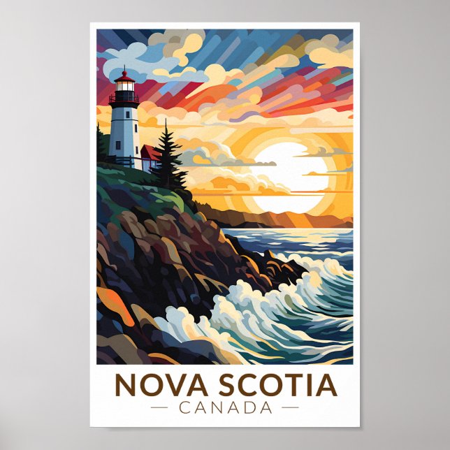 Nova Scotia Canada Lighthouse Travel Art Vintage Poster (Front)