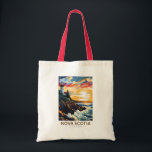 Nova Scotia Canada Lighthouse Travel Art Vintage Tote Bag<br><div class="desc">Nova Scotia retro vector travel design. Nova Scotia is almost entirely surrounded by water and is home to over 13, 000km of coastline,  thousands of lakes,  lush valleys,  four UNESCO World Heritage Sites,  the world's highest tides and whales!</div>