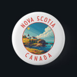 Nova Scotia Canada Retro Distressed Circle 2 Inch Round Button<br><div class="desc">Nova Scotia retro vector travel design. Nova Scotia is almost entirely surrounded by water and is home to over 13, 000km of coastline,  thousands of lakes,  lush valleys,  four UNESCO World Heritage Sites,  the world's highest tides and whales!</div>