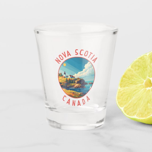 Nova Scotia Canada Retro Distressed Circle Shot Glass (Front)