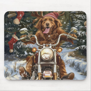Nova Scotia Dog Riding Motorcycle Christmas Mouse Pad