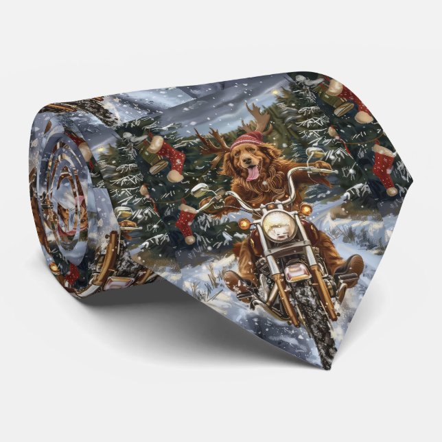 Nova Scotia Dog Riding Motorcycle Christmas Tie (Rolled)