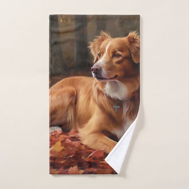 Nova Scotia Duck Terrier In Autumn Leaves Fall  Bath Towel Set (Hand Towel)