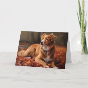 Nova Scotia Duck Terrier In Autumn Leaves Fall Card