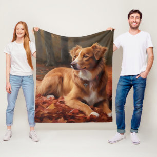 Nova Scotia Duck Terrier In Autumn Leaves Fall  Fleece Blanket