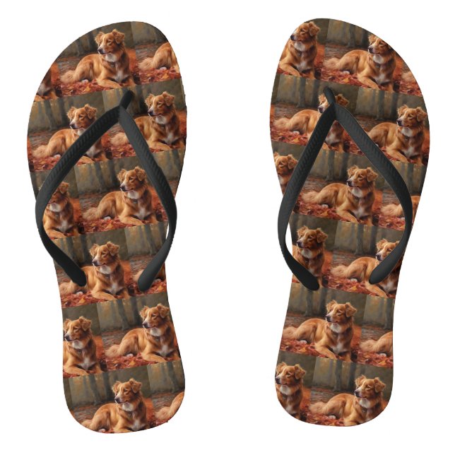 Nova Scotia Duck Terrier In Autumn Leaves Fall  Flip Flops (Footbed)