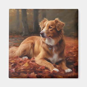Nova Scotia Duck Terrier In Autumn Leaves Fall  Magnet