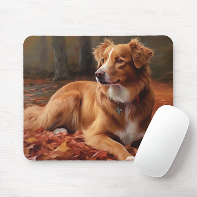 Nova Scotia Duck Terrier In Autumn Leaves Fall  Mouse Pad (With Mouse)