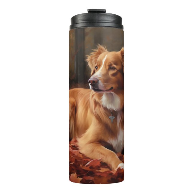 Nova Scotia Duck Terrier In Autumn Leaves Fall  Thermal Tumbler (Front)