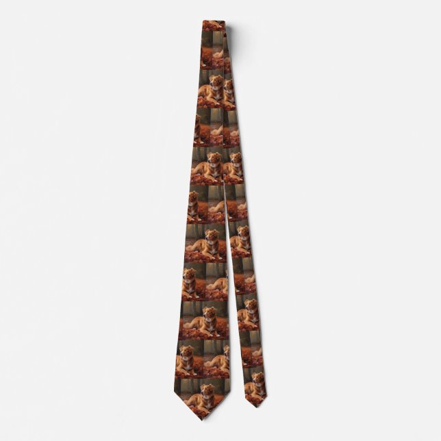 Nova Scotia Duck Terrier In Autumn Leaves Fall  Tie (Front)