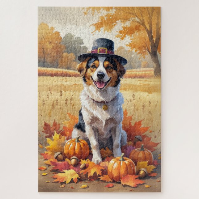 Nova Scotia Duck Toller Autumn Leaves Thanksgiving Jigsaw Puzzle (Vertical)