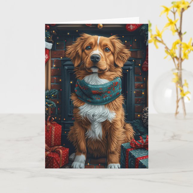 Nova Scotia Duck Toller Christmas Gifts Fireplace Card (Yellow Flower)