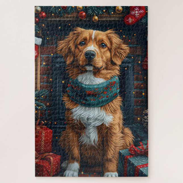 Nova Scotia Duck Toller Christmas Gifts Fireplace Jigsaw Puzzle (Vertical)
