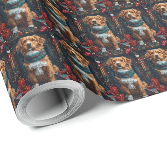 Nova Scotia Duck Toller Christmas Gifts Fireplace Wrapping Paper (Roll Corner)