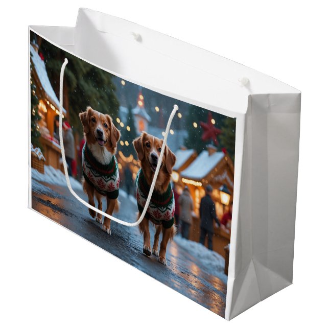 Nova Scotia Duck Toller Christmas Snow Holiday Large Gift Bag (Front Angled)