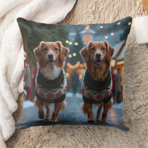 Nova Scotia Duck Toller Christmas Snow Holiday Throw Pillow