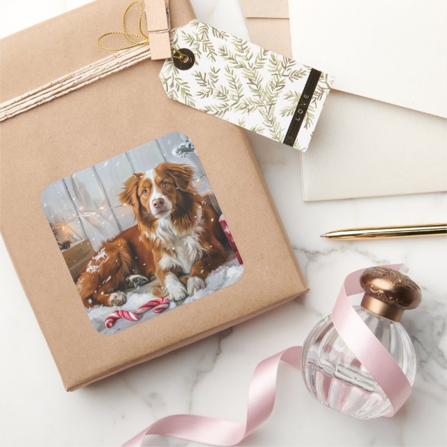 Nova Scotia Duck Toller Dog Christmas Festive Square Sticker (Gifting)