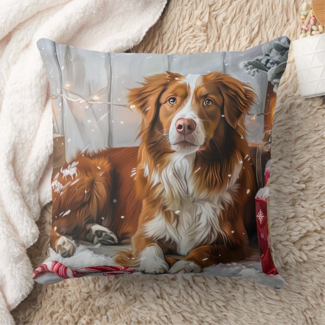 Nova Scotia Duck Toller Dog Christmas Festive Throw Pillow (Blanket)