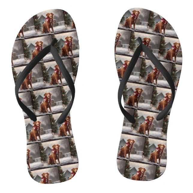Nova Scotia Duck Toller Dog in Snow Christmas Flip Flops (Footbed)