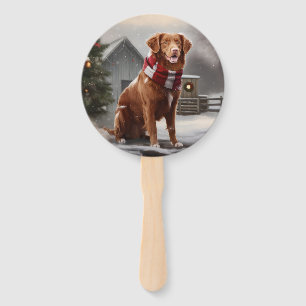 Nova Scotia Duck Toller Dog in Snow Christmas Hand Fan