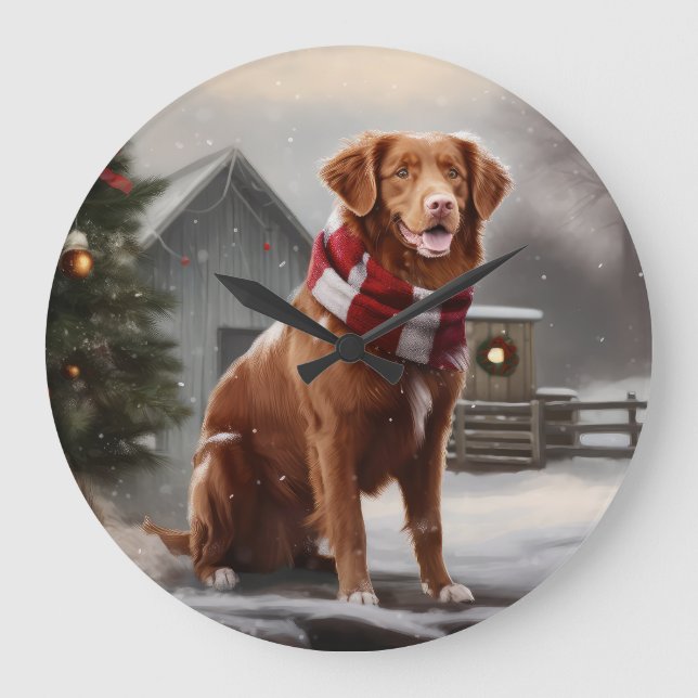 Nova Scotia Duck Toller Dog in Snow Christmas Large Clock (Front)