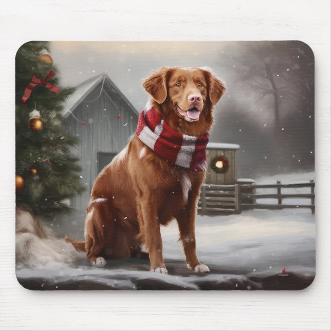 Nova Scotia Duck Toller Dog in Snow Christmas Mouse Pad (Front)