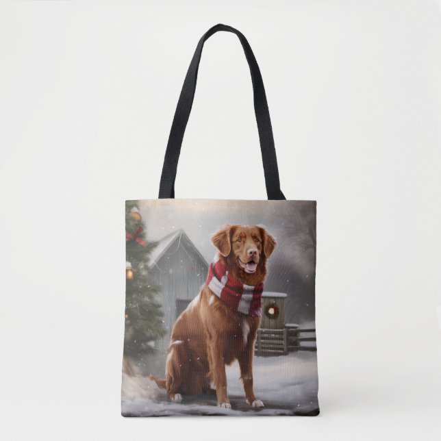 Nova Scotia Duck Toller Dog in Snow Christmas Tote Bag (Front)