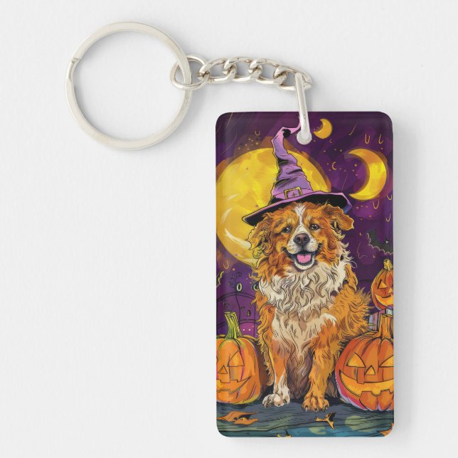 Nova Scotia Duck Toller Halloween Witch Pumpkin Keychain (Front)