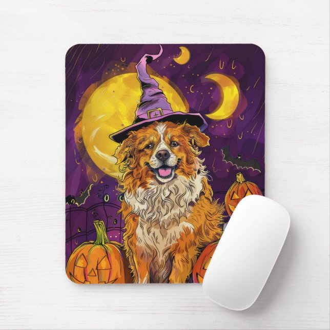 Nova Scotia Duck Toller Halloween Witch Pumpkin Mouse Pad (With Mouse)