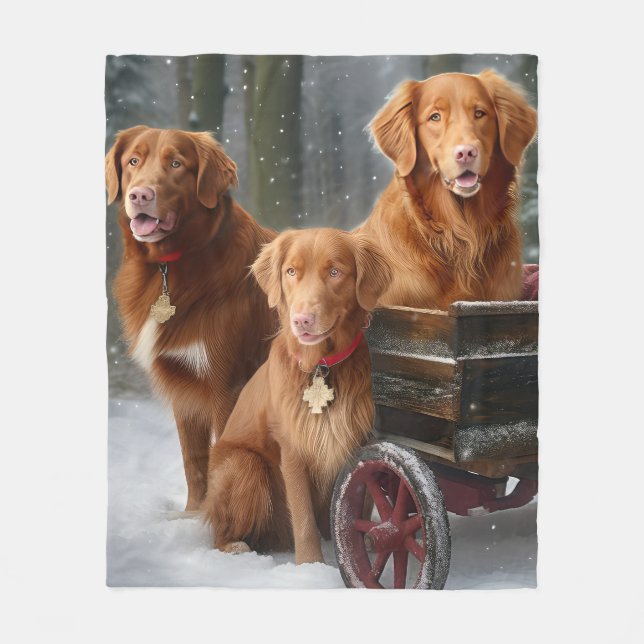 Nova Scotia Duck Toller Retriever Snowy Sleigh Fleece Blanket (Front)
