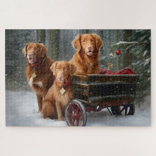 Nova Scotia Duck Toller Retriever Snowy Sleigh Jigsaw Puzzle