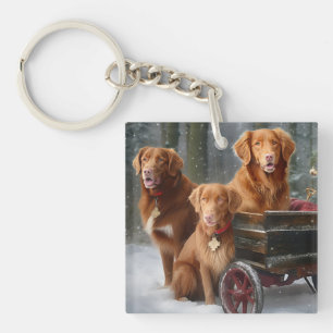 Nova Scotia Duck Toller Retriever Snowy Sleigh Keychain