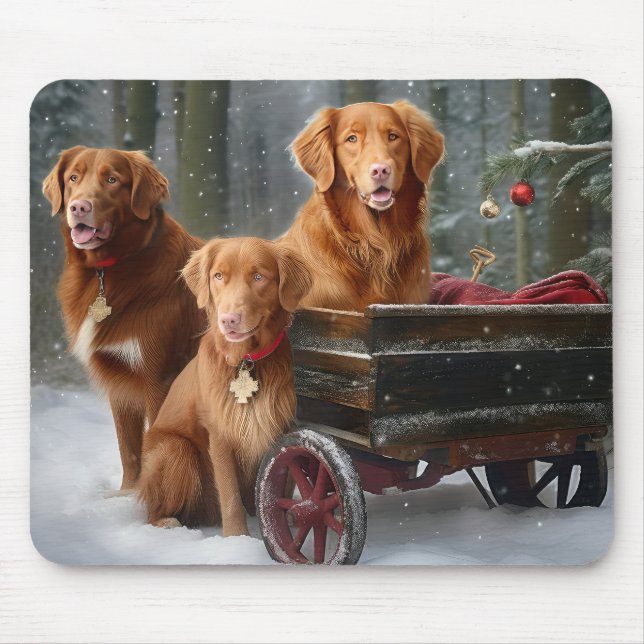 Nova Scotia Duck Toller Retriever Snowy Sleigh Mouse Pad (Front)