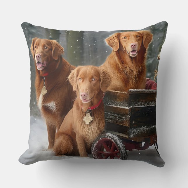 Nova Scotia Duck Toller Retriever Snowy Sleigh Throw Pillow (Front)