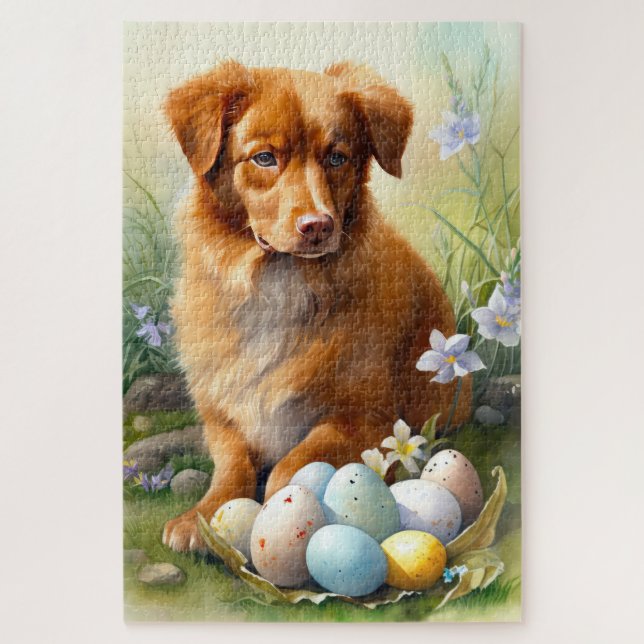 Nova Scotia Duck Toller with Easter Eggs Holiday Jigsaw Puzzle (Vertical)