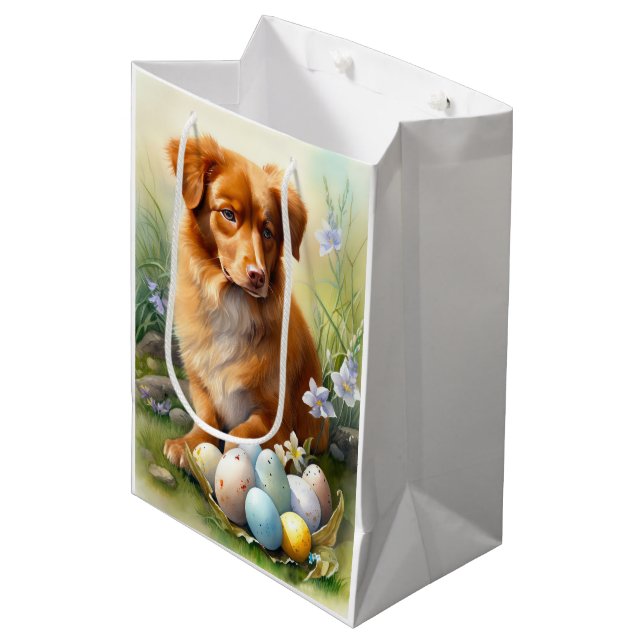 Nova Scotia Duck Toller with Easter Eggs Holiday Medium Gift Bag (Front Angled)
