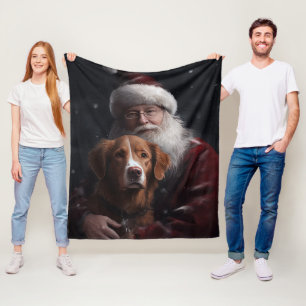 Nova Scotia Duck Toller With Santa Claus Festive Fleece Blanket