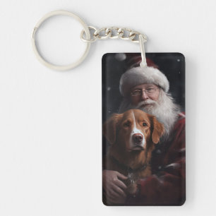 Nova Scotia Duck Toller With Santa Claus Festive Keychain