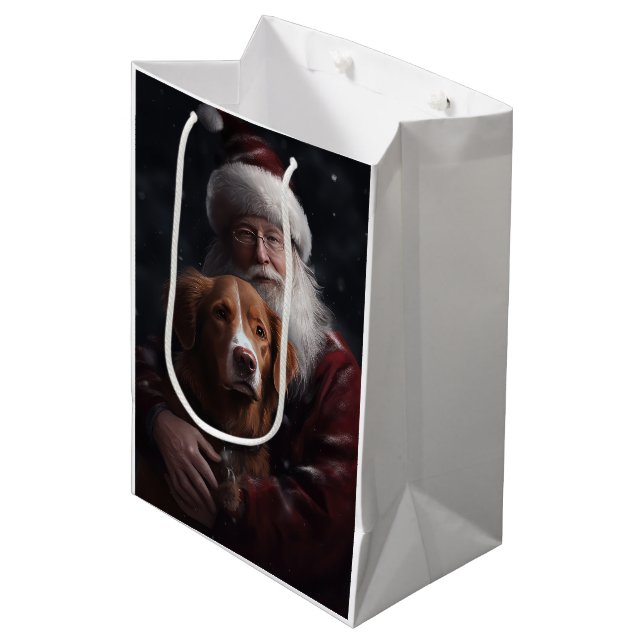 Nova Scotia Duck Toller With Santa Claus Festive Medium Gift Bag (Front Angled)
