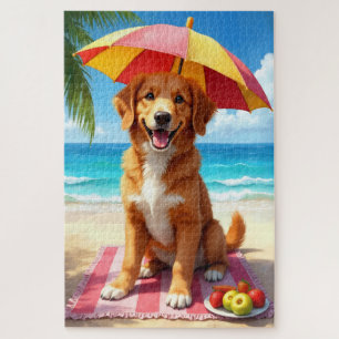 Nova Scotia Duck Tolling Retriever Beach Scene Jigsaw Puzzle