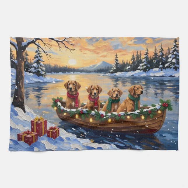 Nova Scotia Duck Tolling Retriever Christmas Boat  Kitchen Towel (Horizontal)
