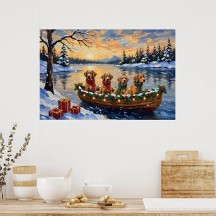 Nova Scotia Duck Tolling Retriever Christmas Boat  Poster