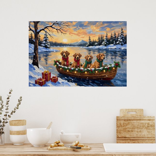 Nova Scotia Duck Tolling Retriever Christmas Boat  Poster (Kitchen)
