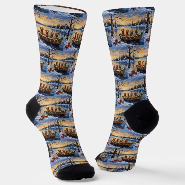 Nova Scotia Duck Tolling Retriever Christmas Boat  Socks (Angled)