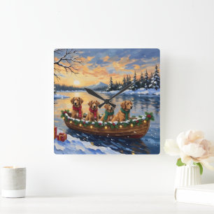 Nova Scotia Duck Tolling Retriever Christmas Boat  Square Wall Clock
