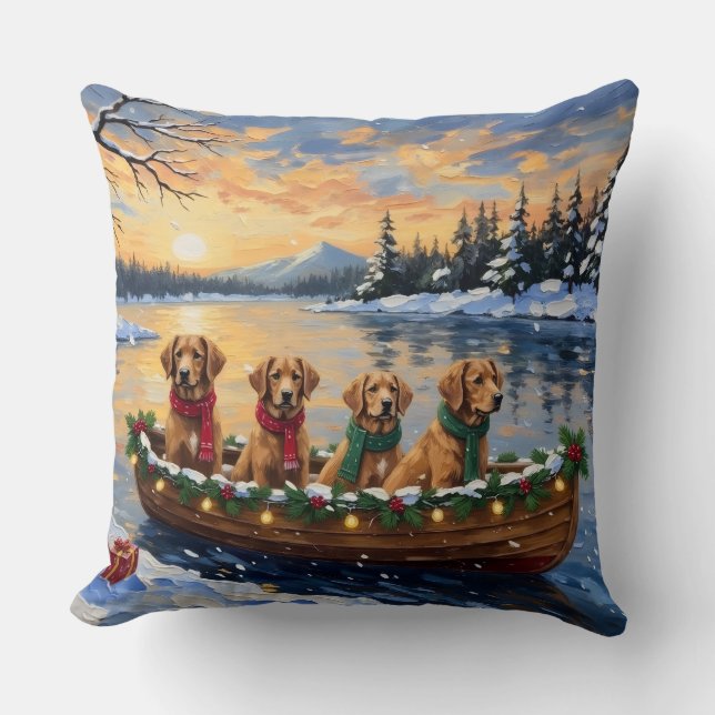 Nova Scotia Duck Tolling Retriever Christmas Boat  Throw Pillow (Front)