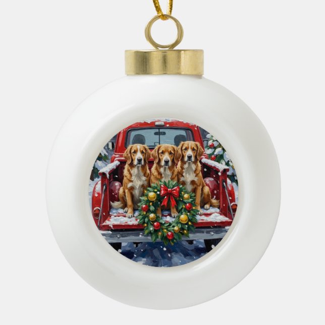 Nova Scotia Duck Tolling Retriever Christmas Red Ceramic Ball Christmas Ornament (Front)