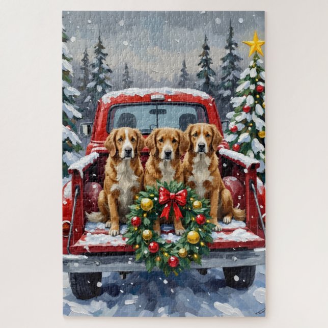 Nova Scotia Duck Tolling Retriever Christmas Red Jigsaw Puzzle (Vertical)