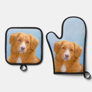 Nova Scotia Duck Tolling Retriever Dog Painting Oven Mitt & Pot Holder Set